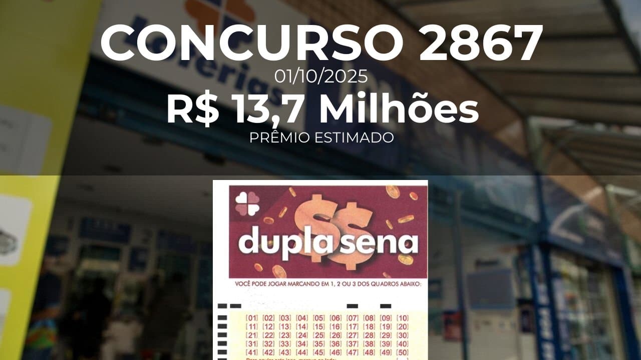 Resultado da Dupla Sena concurso 2867 com prêmio estimado de R$ 13,7 Milhões
