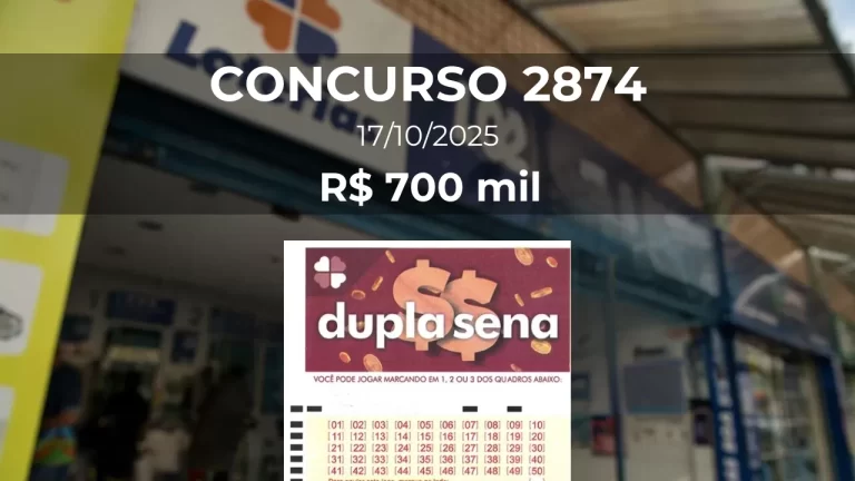 Resultado da Dupla Sena 2874 com prêmio estimado de R$ 700 mil