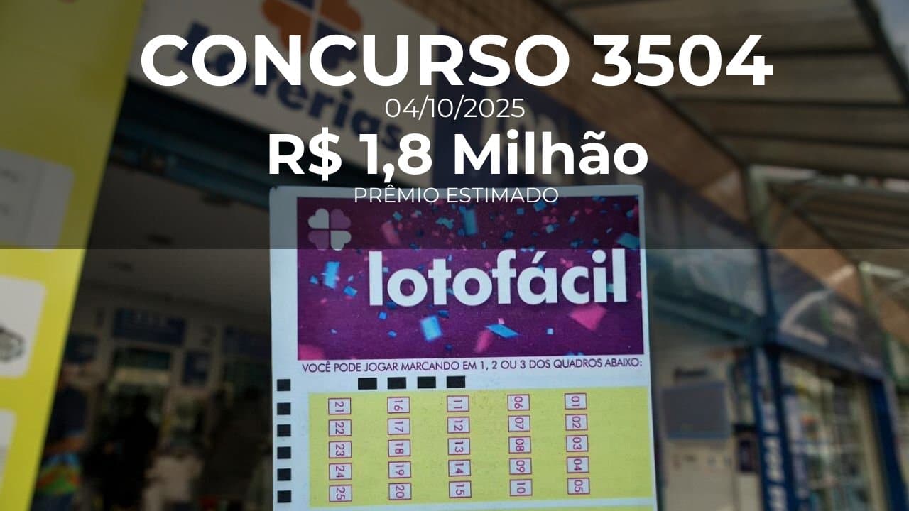 Resultado da Lotofácil 3504. Números: 01, 02, 04, 06, 07, 09, 10, 12, 15, 16, 17, 21, 22, 23, 25