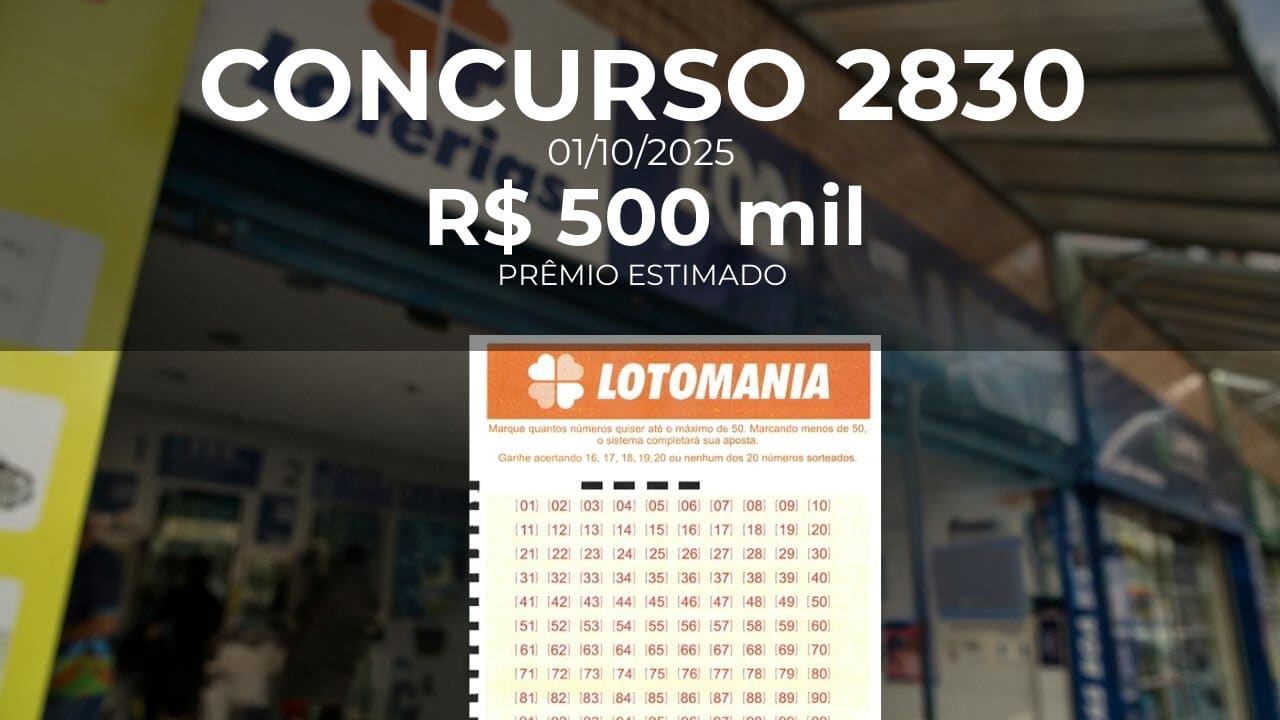 Resultado da Lotomania concurso 2830 com prêmio estimado de R$ 500 mil