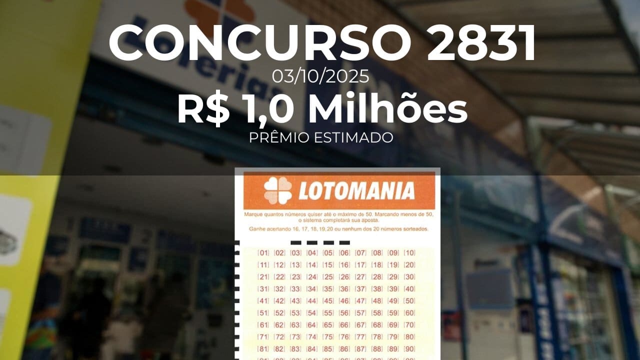 Resultado da Lotomania 2831. Números: 04, 05, 07, 15, 16, 24, 25, 28, 38, 41, 43, 47, 61, 64, 69, 70, 77, 81, 85, 87. Acumulou!