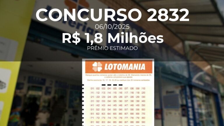 Resultado da Lotomania concurso 2832 com prêmio estimado de R$ 1,8 Milhões