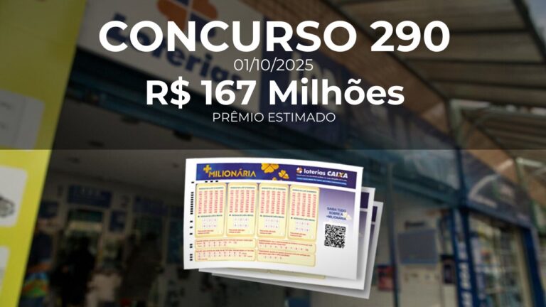 Resultado da +Milionária concurso 0290 com prêmio estimado de R$ 167 Milhões