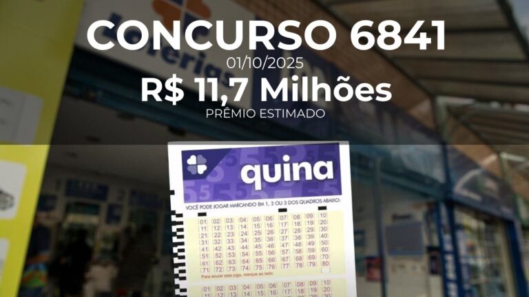 Resultado da Quina concurso 6841 com prêmio estimado de R$ 11,7 Milhões