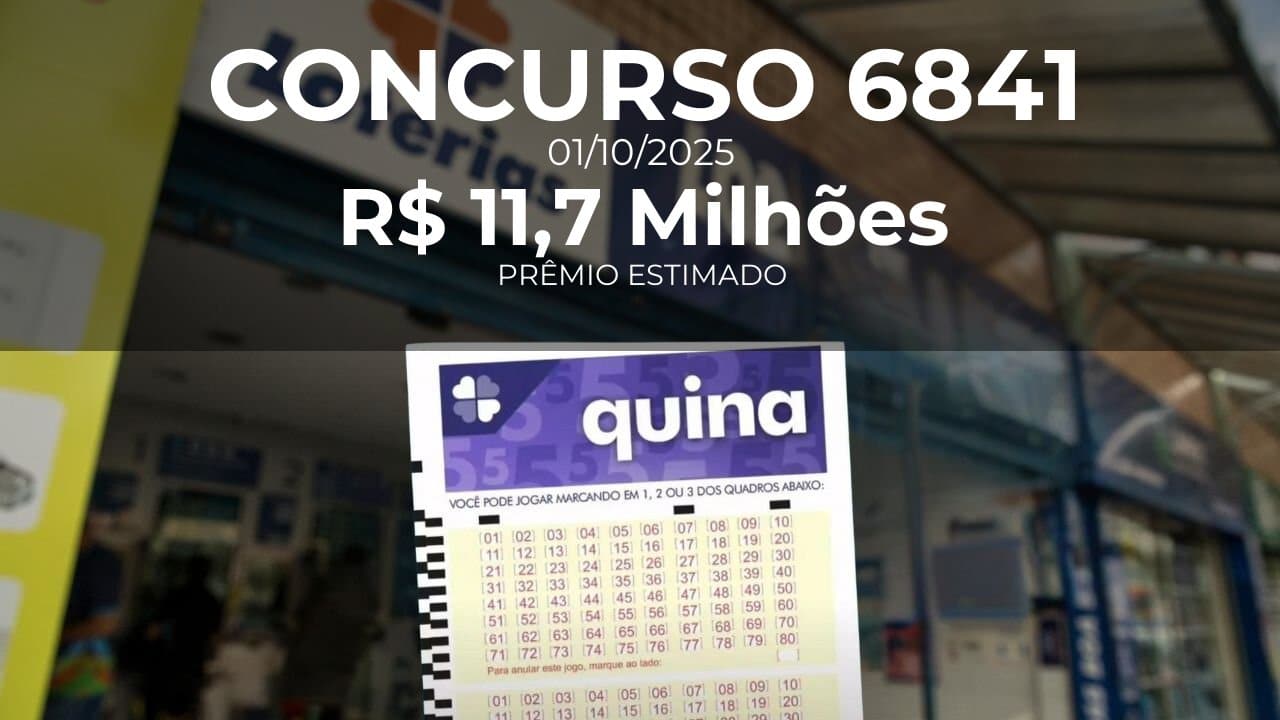 Resultado da Quina concurso 6841 com prêmio estimado de R$ 11,7 Milhões