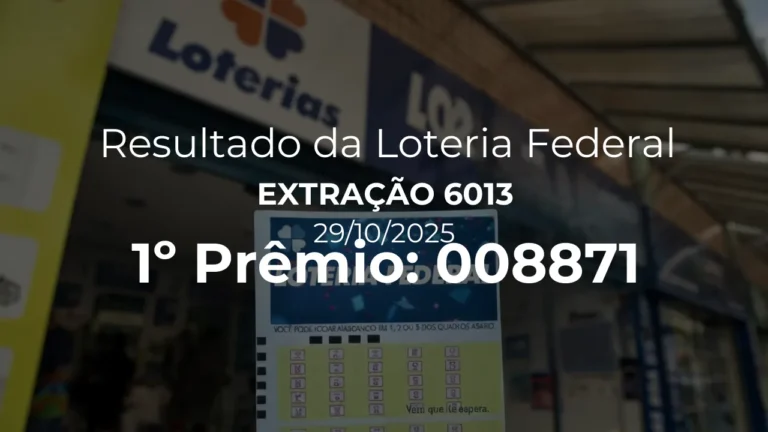 Resultado da Loteria Federal extração 6013. Bilhete do 1º prêmio: 008871