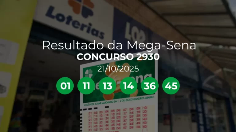 Mega-Sena 2930 acumulou! Prêmio estimado em R$ 85,0 Milhões. Números sorteados: 01, 11, 13, 14, 36, 45