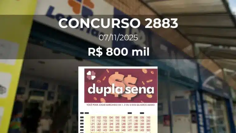 Resultado da Dupla Sena 2883 com prêmio estimado de R$ 800 mil
