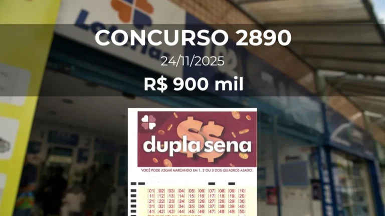 Resultado da Dupla Sena 2890 com prêmio estimado de R$ 900 mil