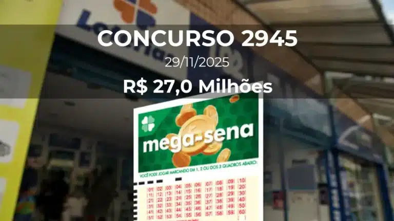 Resultado da Mega-Sena 2945 com prêmio estimado de R$ 27,0 Milhões