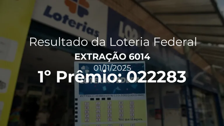 Resultado da Loteria Federal extração 6014. Bilhete do 1º prêmio: 022283