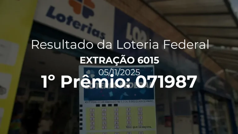 Resultado da Loteria Federal extração 6015. Bilhete do 1º prêmio: 071987