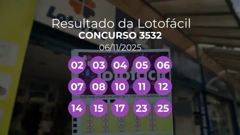Lotofácil 3532 teve 4 apostas ganhadoras. Números sorteados: 02, 03, 04, 05, 06, 07, 08, 10, 11, 12, 14, 15, 17, 23, 25