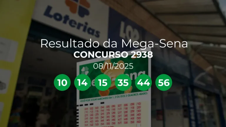 Mega-Sena 2938 acumulou! Prêmio estimado em R$ 67,0 Milhões. Números sorteados: 10, 14, 15, 35, 44, 56
