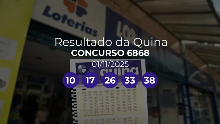 Quina 6868 teve 2 apostas ganhadoras. Números sorteados: 10, 17, 26, 33, 38