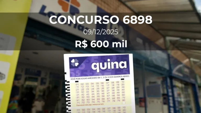 Resultado da Quina 6898 com prêmio estimado de R$ 600 mil