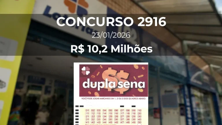 Resultado da Dupla Sena 2916 com prêmio estimado de R$ 10,2 Milhões
