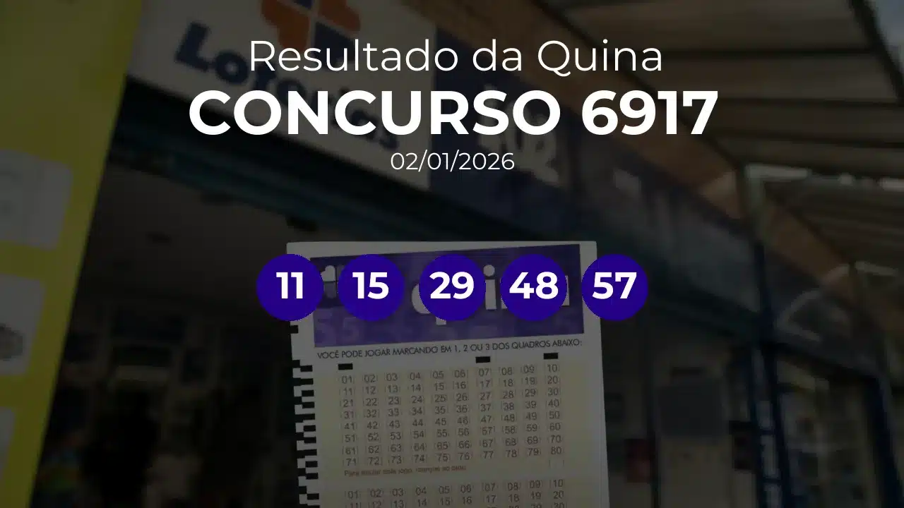 Quina 6917 acumulou! Prêmio estimado em R$ 10,0 Milhões. Números sorteados: 11, 15, 29, 48, 57