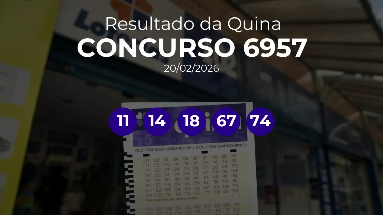 Quina 6957 acumulou! Prêmio estimado em R$ 11,0 Milhões. Números sorteados: 11, 14, 18, 67, 74