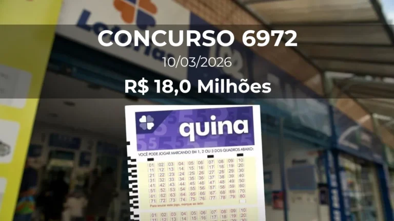 Resultado da Quina 6972 com prêmio estimado de R$ 18,0 Milhões