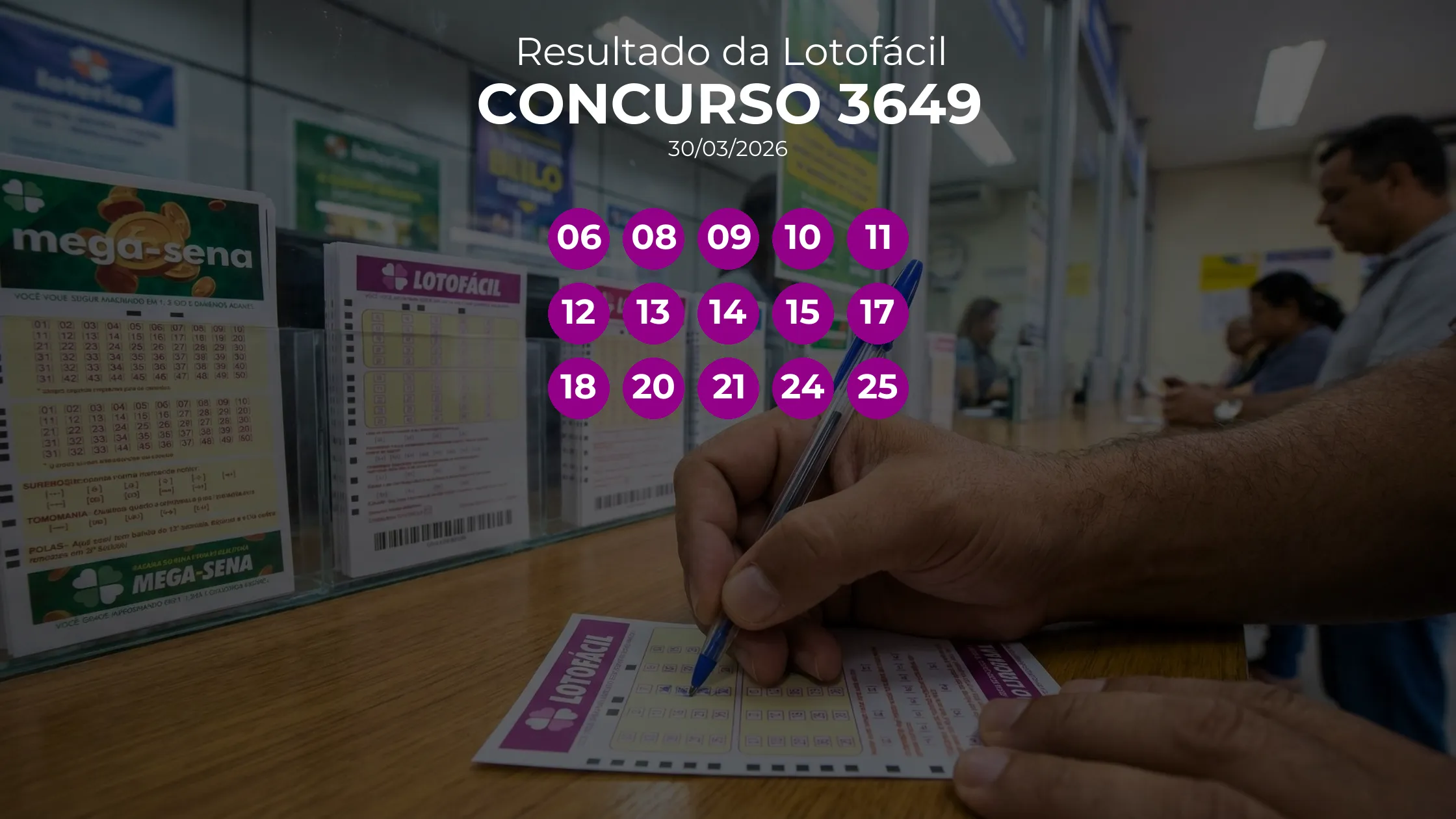 Lotofácil 3649 teve ganhador único de Itapevi/SP. Números sorteados: 06, 08, 09, 10, 11, 12, 13, 14, 15, 17, 18, 20, 21, 24, 25
