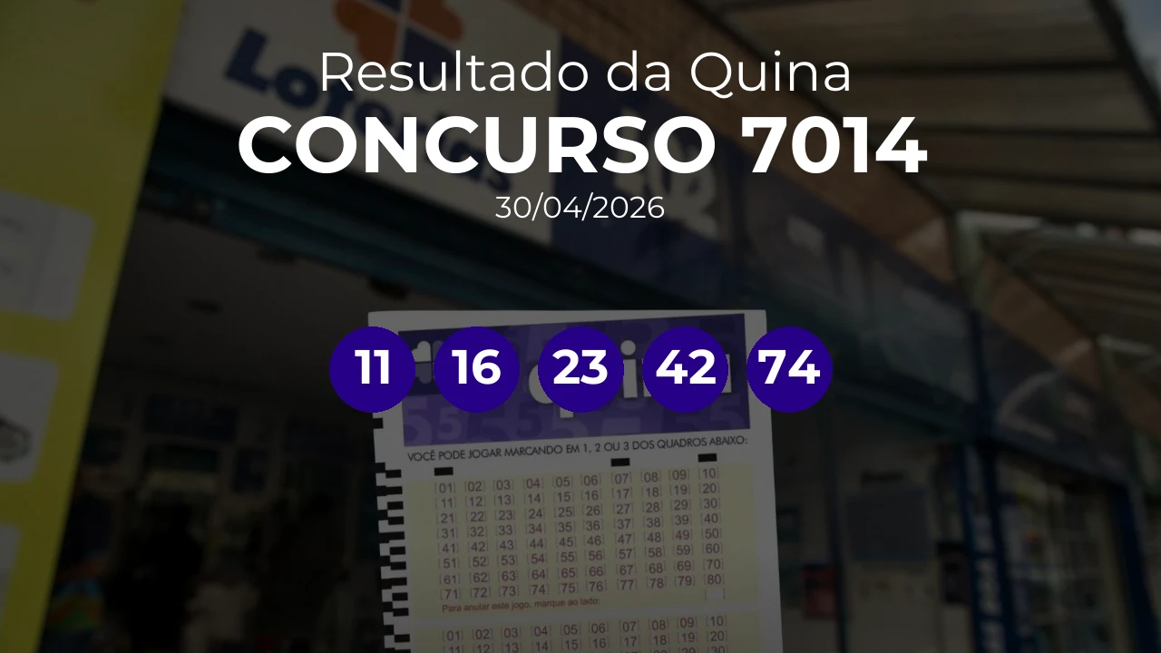 Quina 7014 teve ganhador único de Osasco/SP. Números sorteados: 11, 16, 23, 42, 74