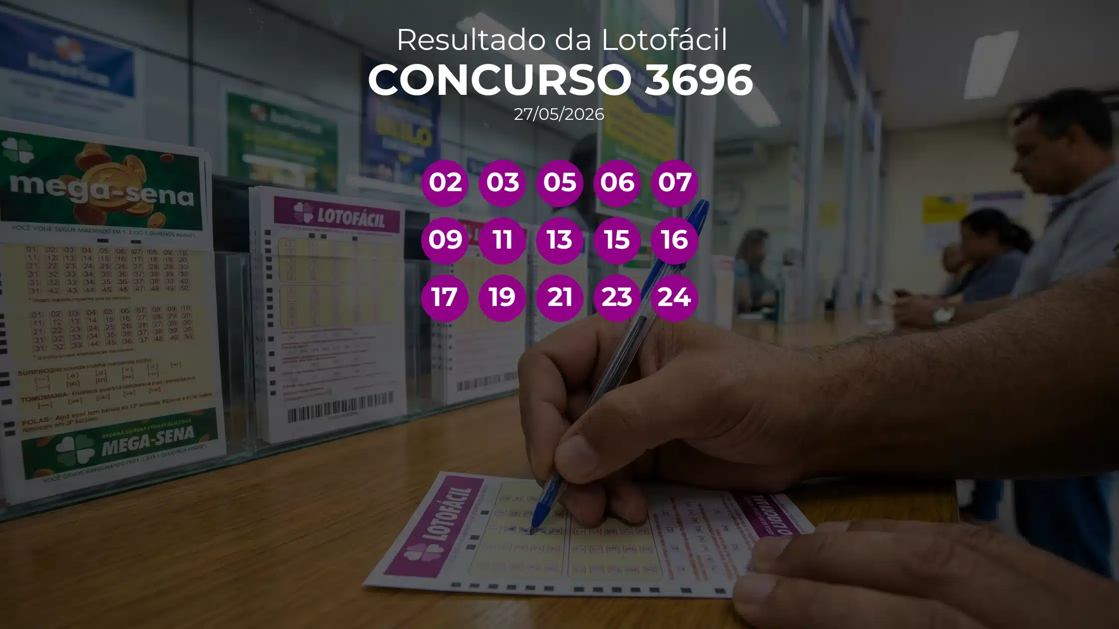 Lotofácil 3696 teve 17 apostas ganhadoras. Números sorteados: 02, 03, 05, 06, 07, 09, 11, 13, 15, 16, 17, 19, 21, 23, 24