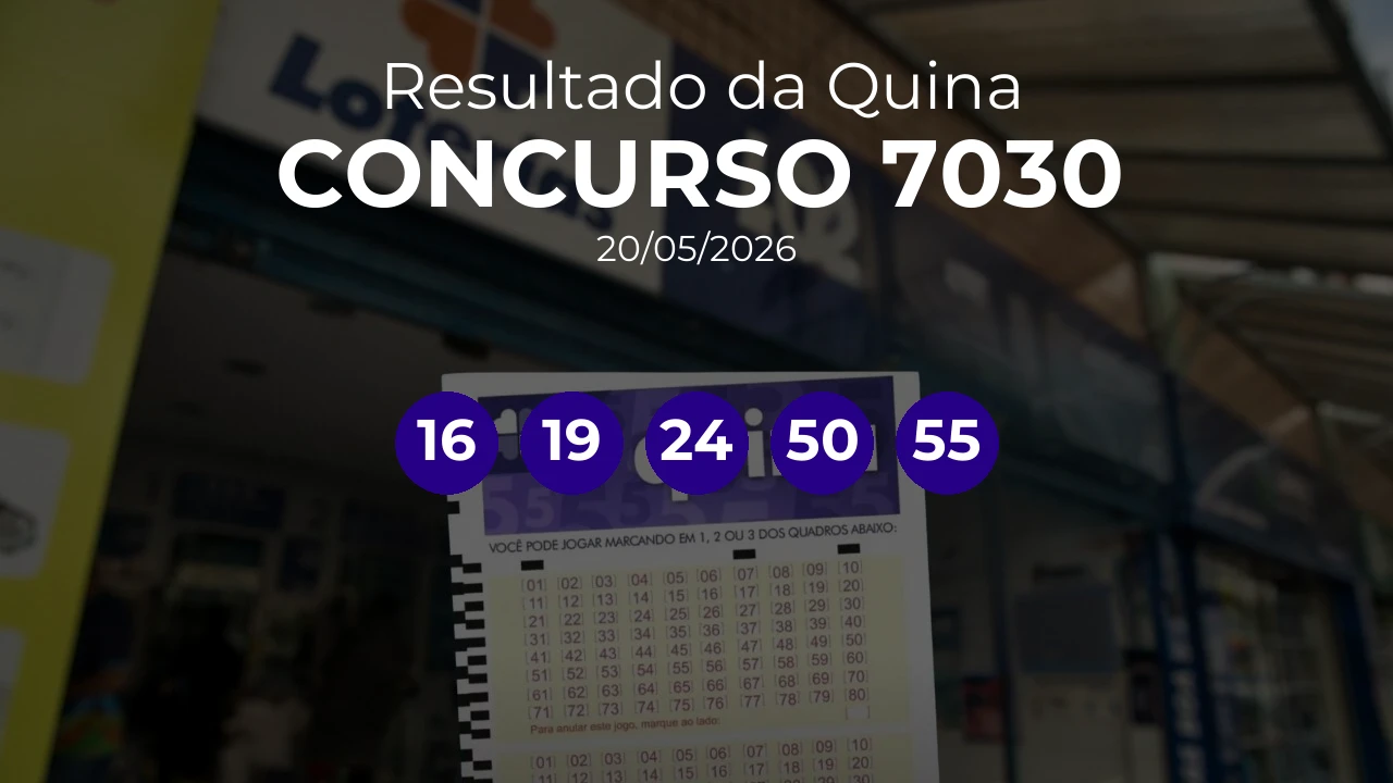Quina 7030 teve ganhador único de Rio De Janeiro/RJ. Números sorteados: 16, 19, 24, 50, 55