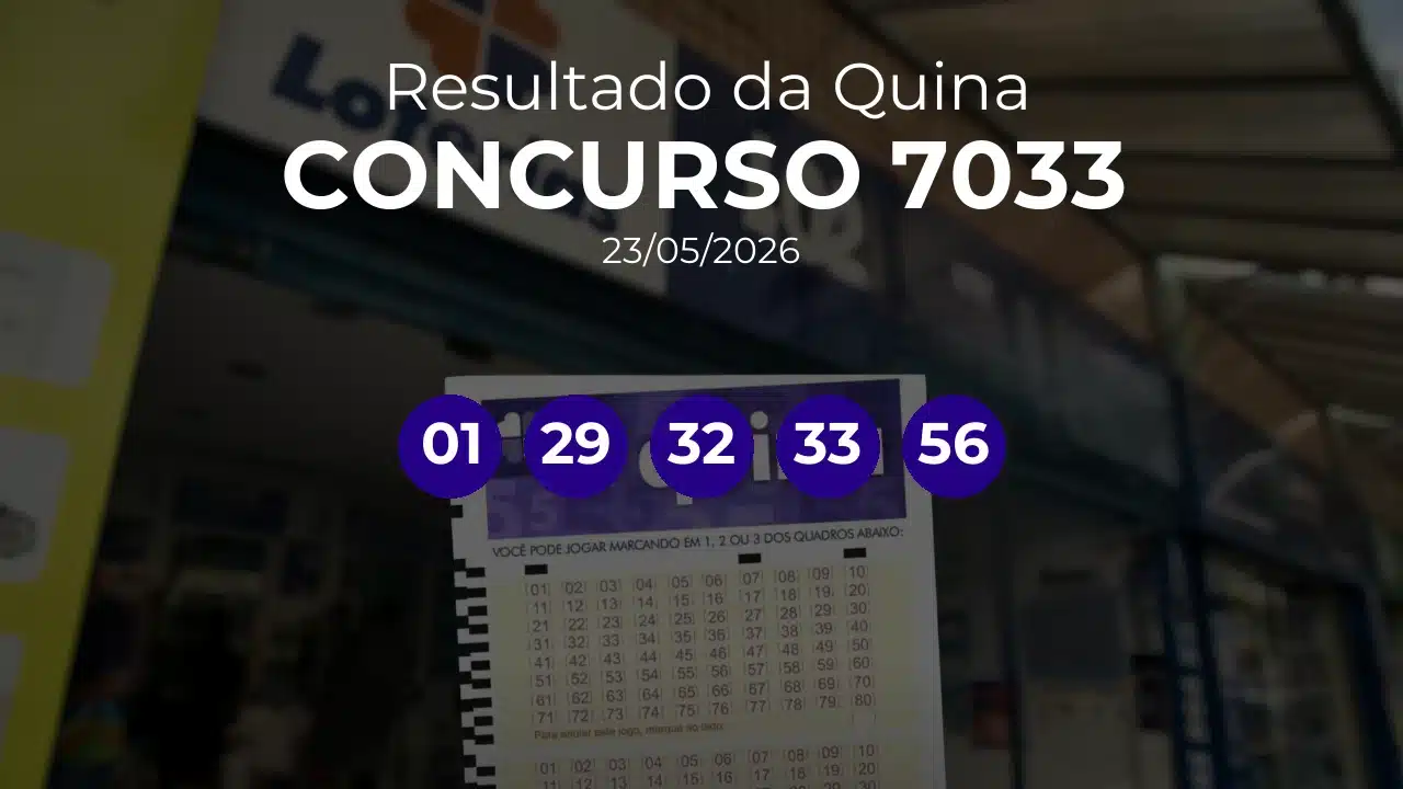 Quina 7033 acumulou! Prêmio estimado em R$ 3,0 Milhões. Números sorteados: 01, 29, 32, 33, 56