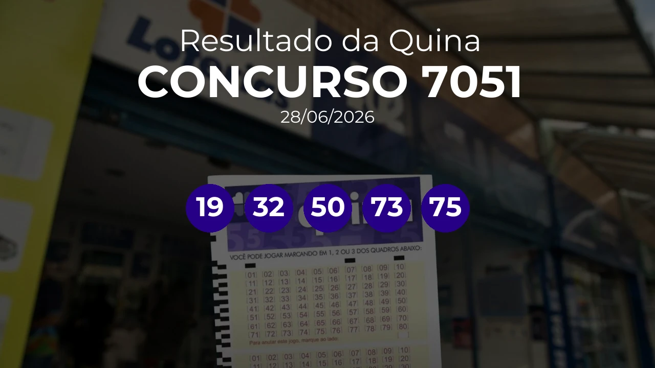 Quina 7051 teve 7 apostas ganhadoras. Números sorteados: 19, 32, 50, 73, 75